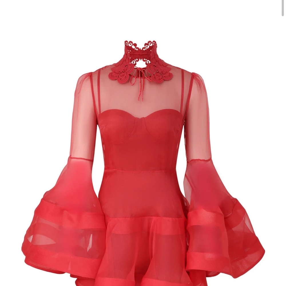 Zimmermann Rebellion Lantern Mini Dress Long Sleeve Red Size 1